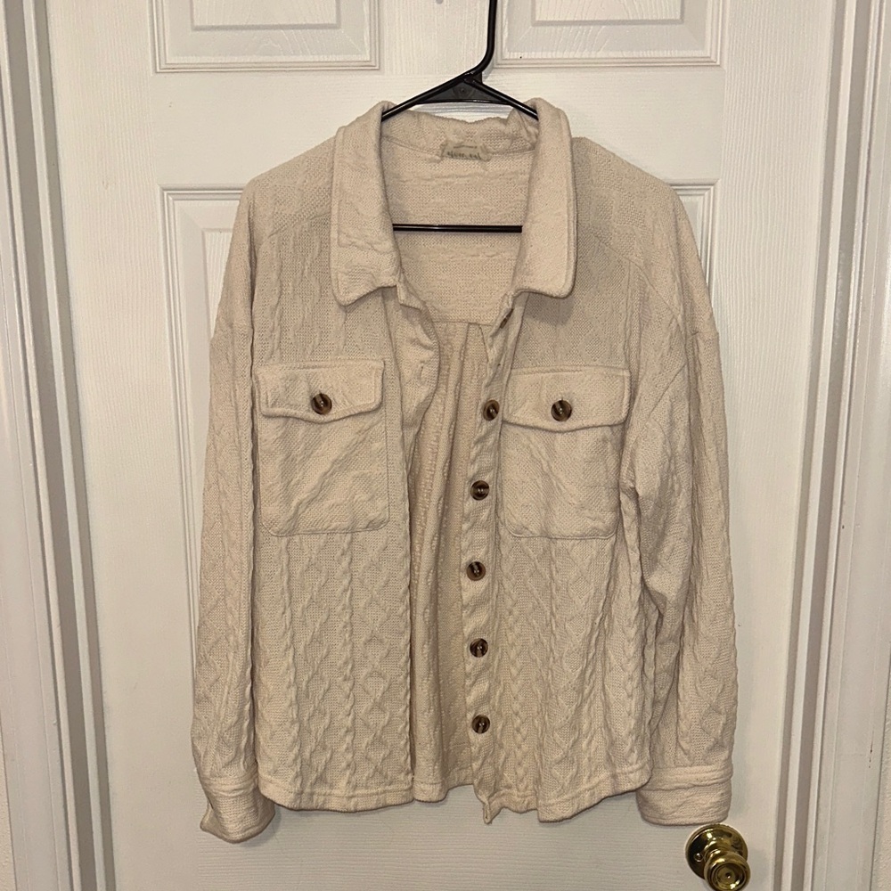 Cream Quilted Button-Front Women's Jacket